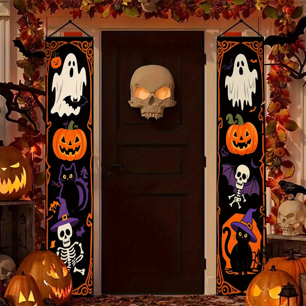 1 Pair Large Halloween Banner Garland 11.8x70.8 Inch Spooky Door & Wall Decor with Ghosts
