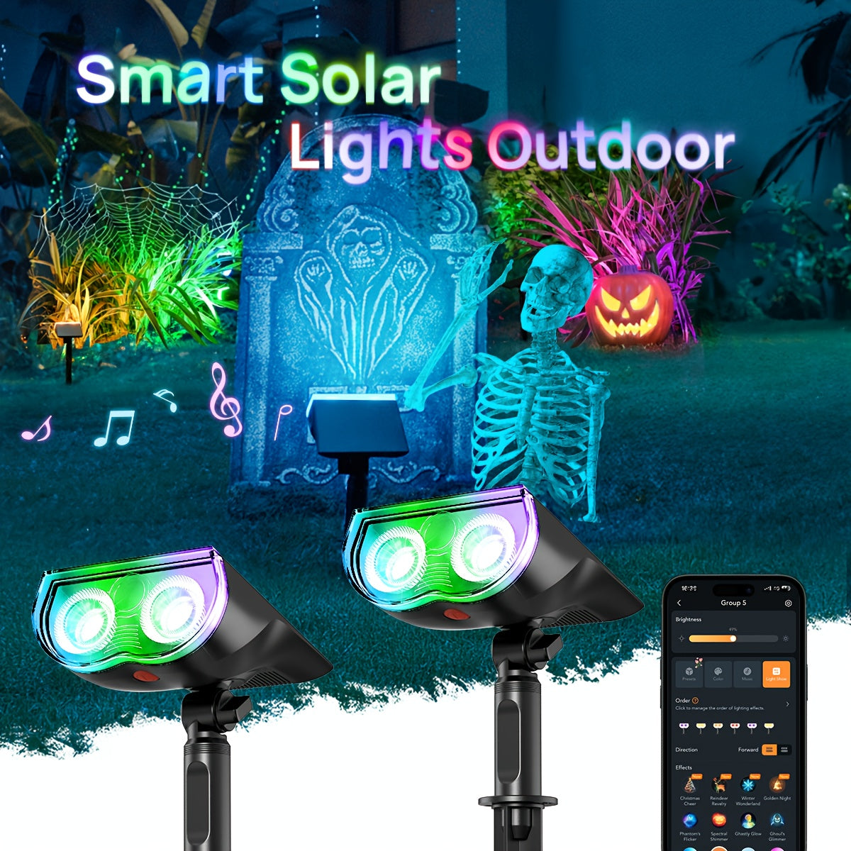 Smart Solar Color Changing RGB Spotlights Outdoor Lights Waterproof Halloween Garden Decorations