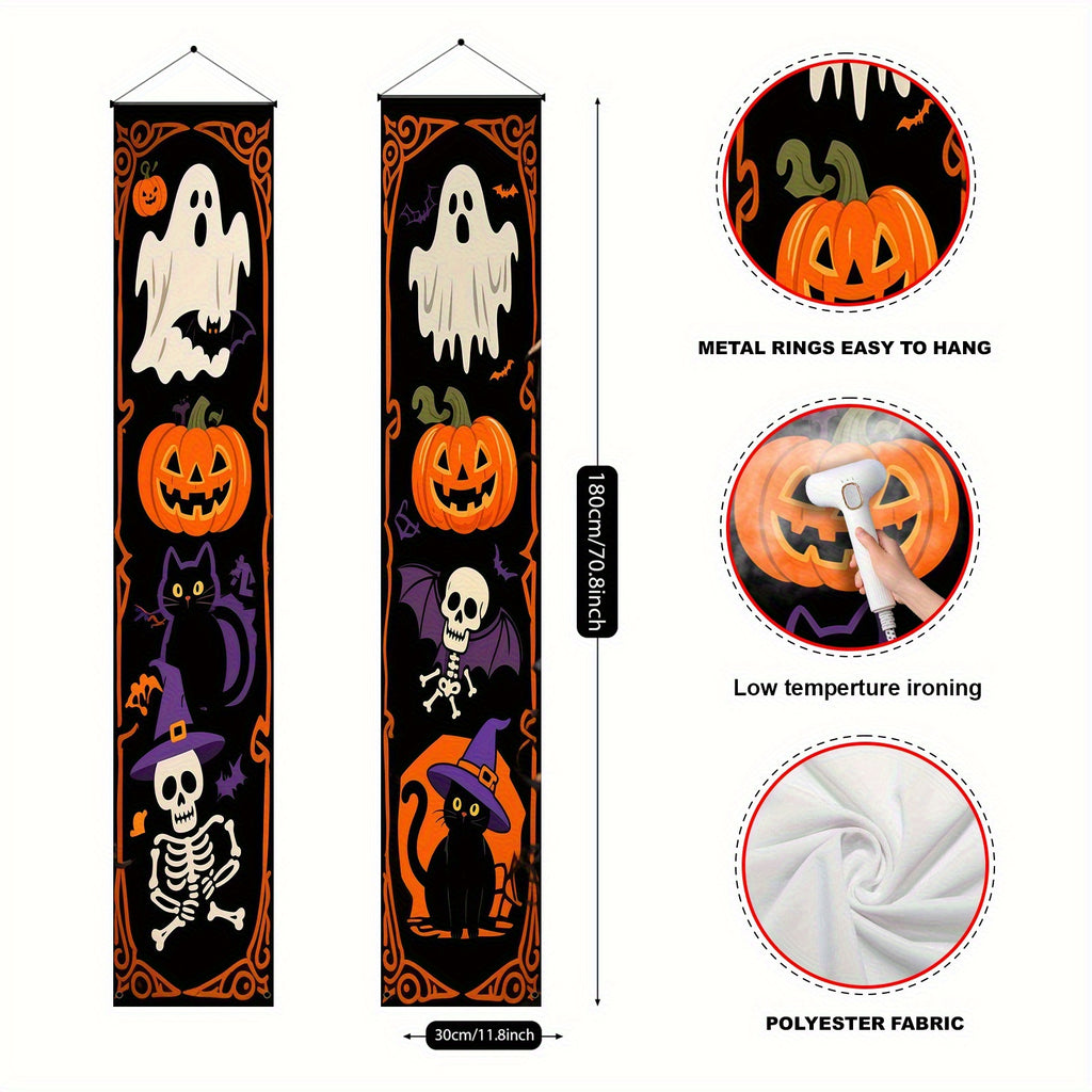 1 Pair Large Halloween Banner Garland 11.8x70.8 Inch Spooky Door & Wall Decor with Ghosts