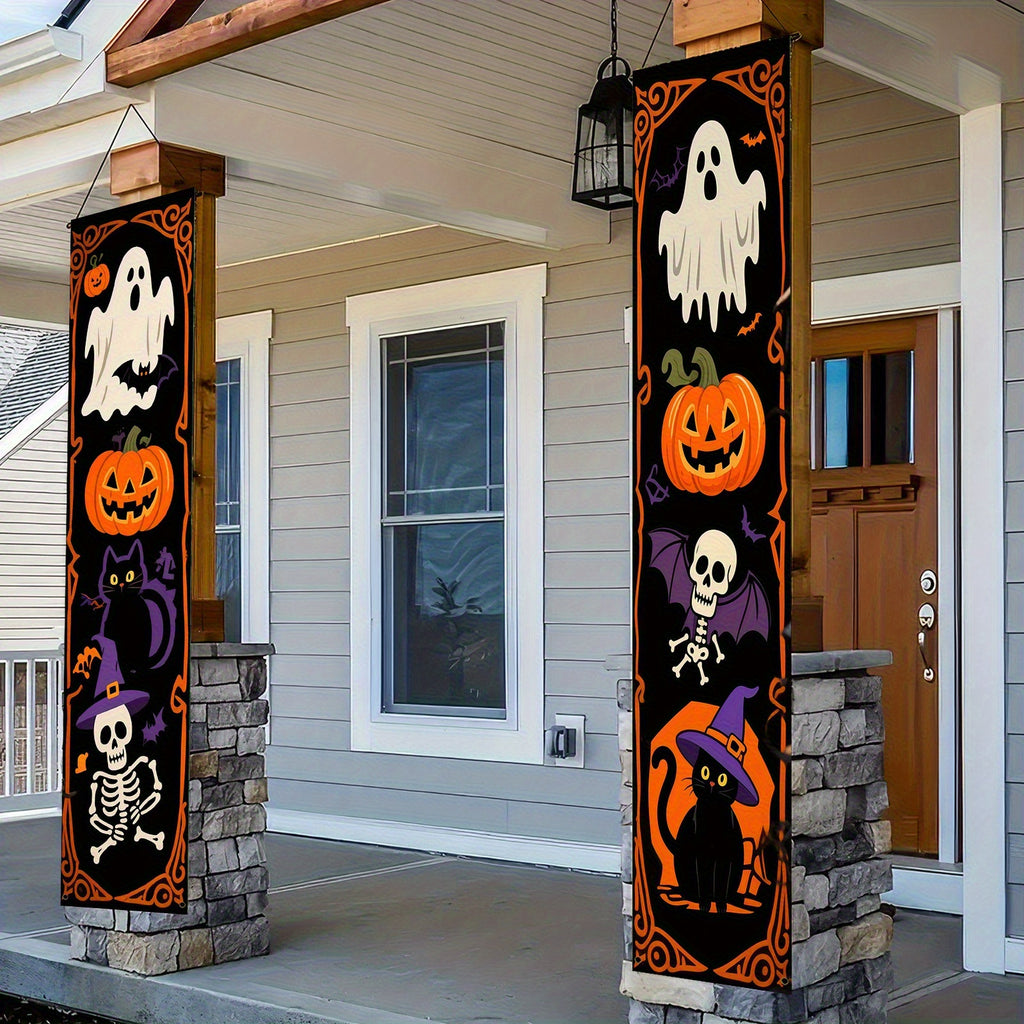 1 Pair Large Halloween Banner Garland 11.8x70.8 Inch Spooky Door & Wall Decor with Ghosts