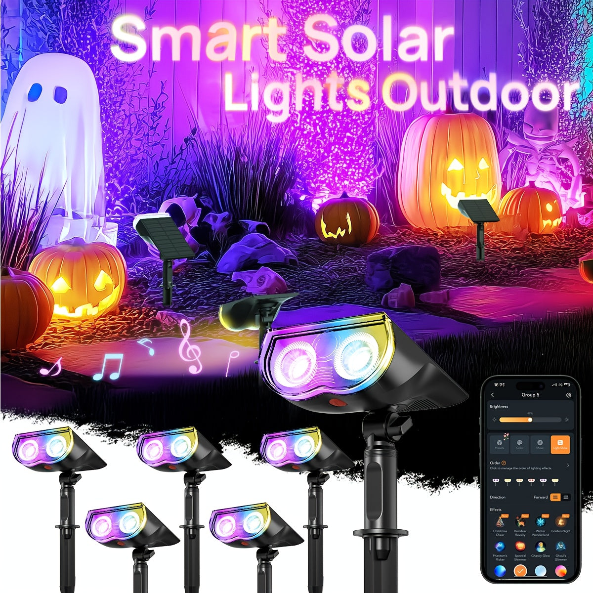 Smart Solar Color Changing RGB Spotlights Outdoor Lights Waterproof Halloween Garden Decorations