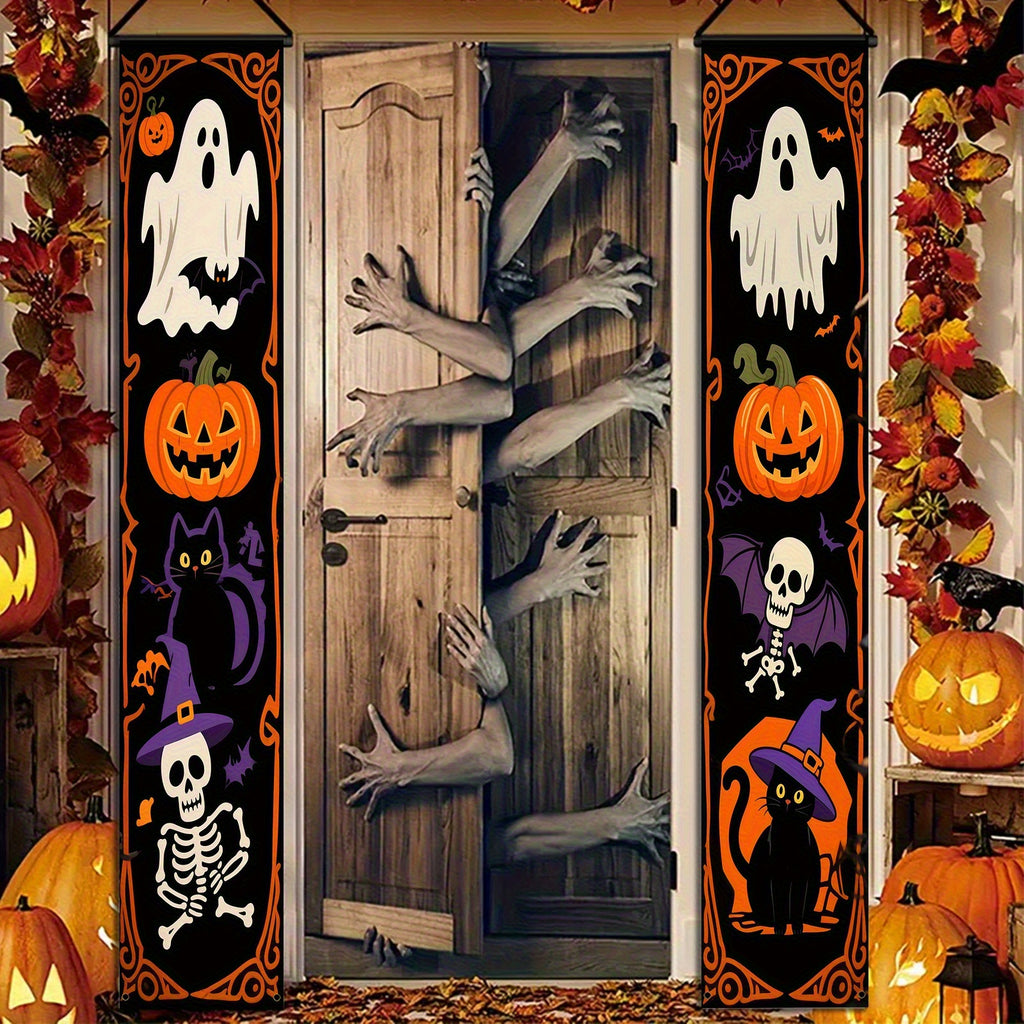 1 Pair Large Halloween Banner Garland 11.8x70.8 Inch Spooky Door & Wall Decor with Ghosts