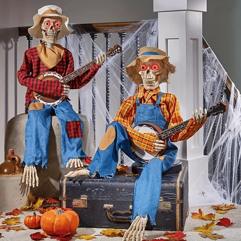 2PCS Halloween Banjo Skeleton Duo Decor Suitable for Porch Yard, Indoor Display