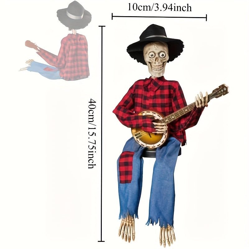 2PCS Halloween Banjo Skeleton Duo Decor Suitable for Porch Yard, Indoor Display