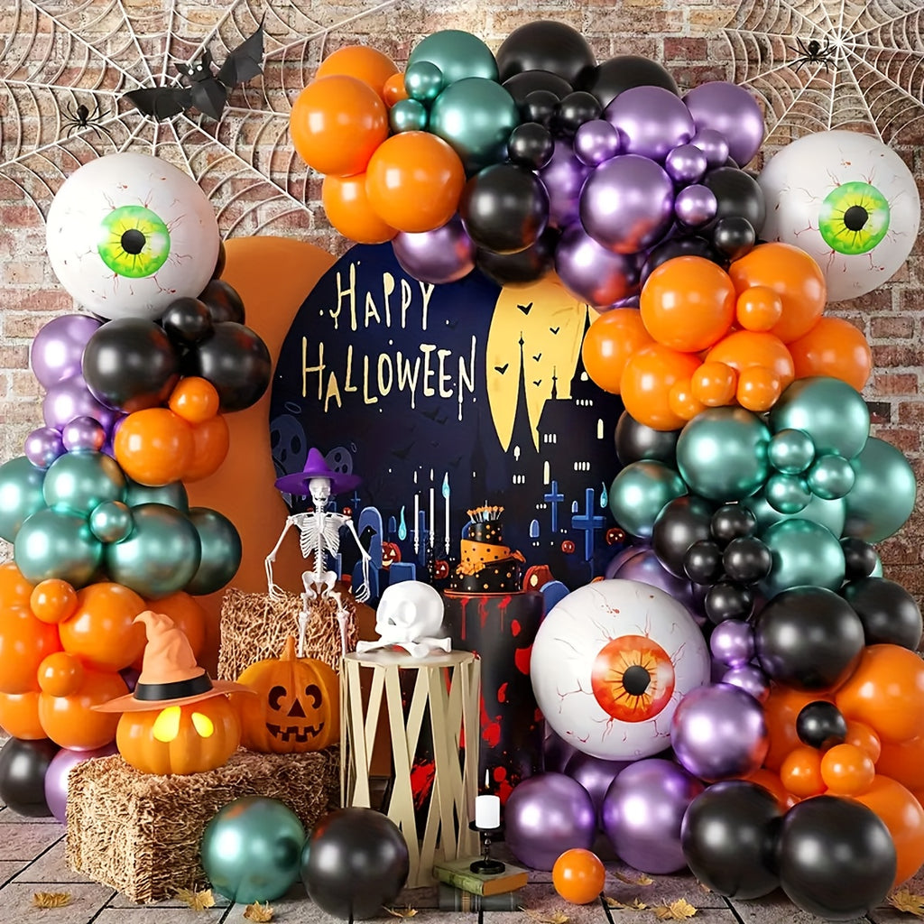 115pcs Halloween Foil Aluminum Balloon Black And Orange Wreath Set