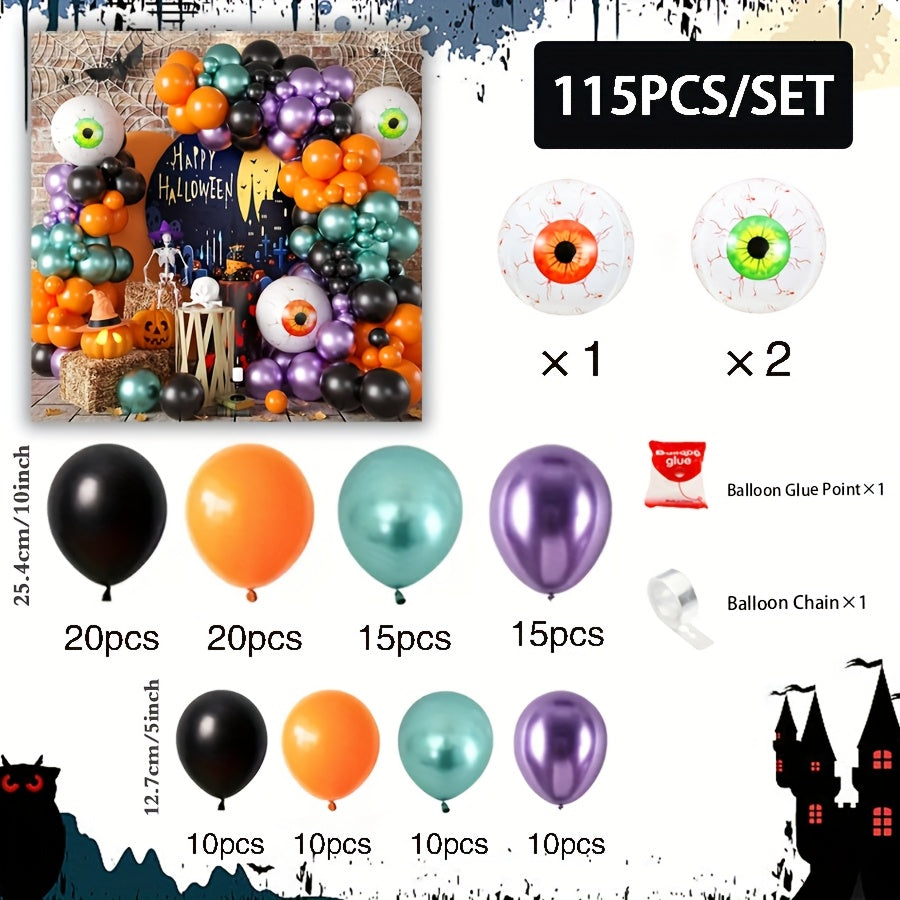 115pcs Halloween Foil Aluminum Balloon Black And Orange Wreath Set