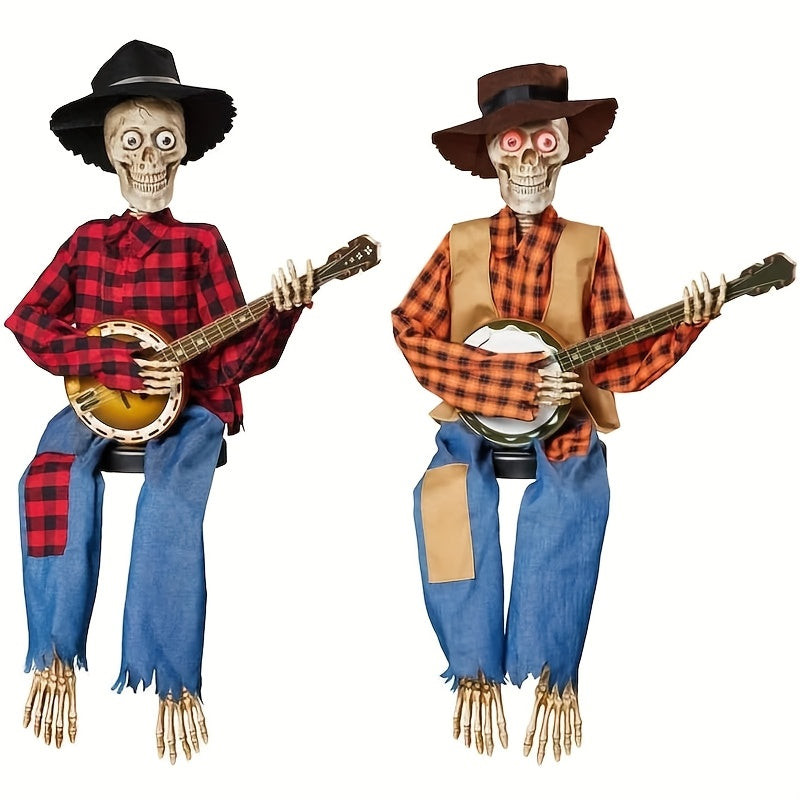 2PCS Halloween Banjo Skeleton Duo Decor Suitable for Porch Yard, Indoor Display