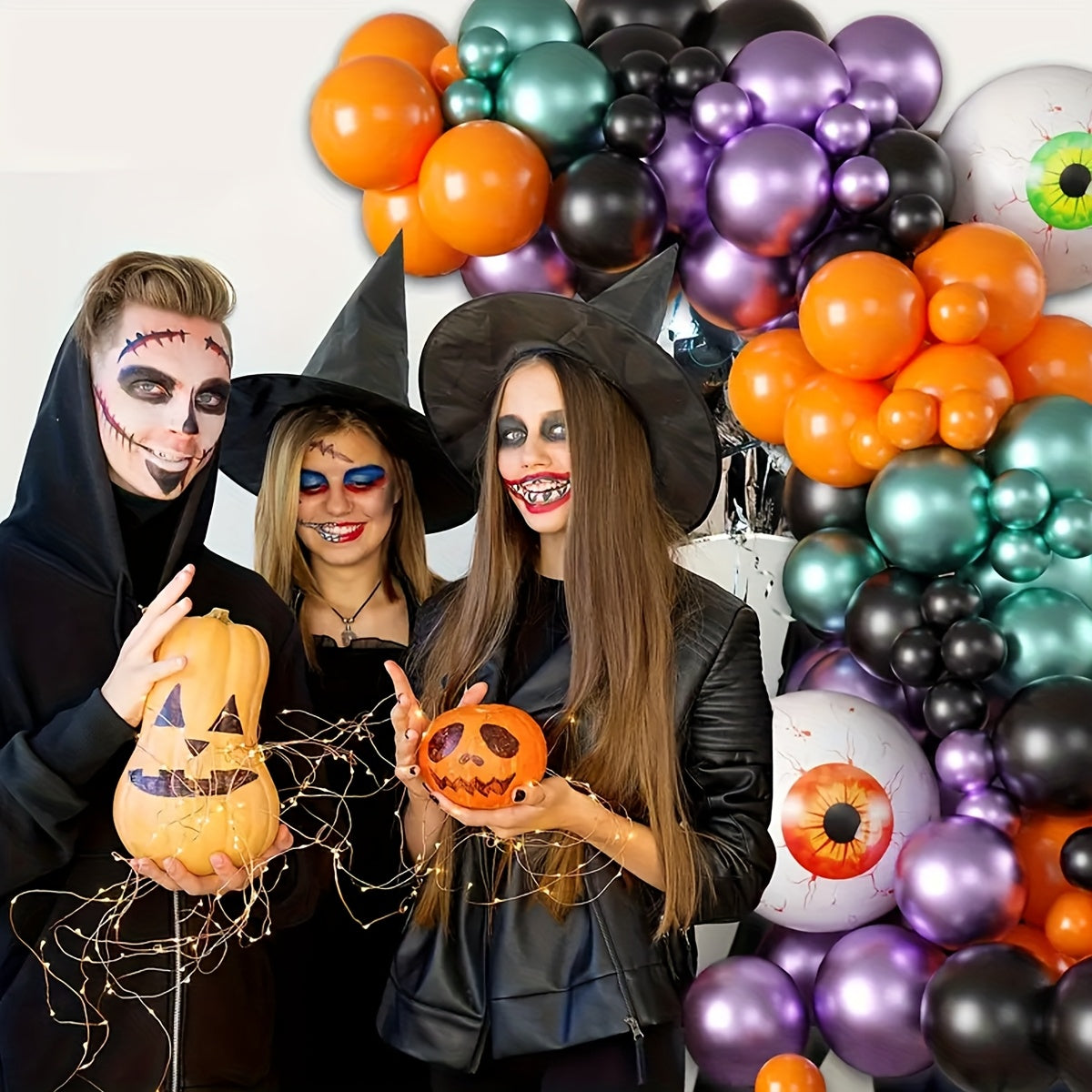 115pcs Halloween Foil Aluminum Balloon Black And Orange Wreath Set