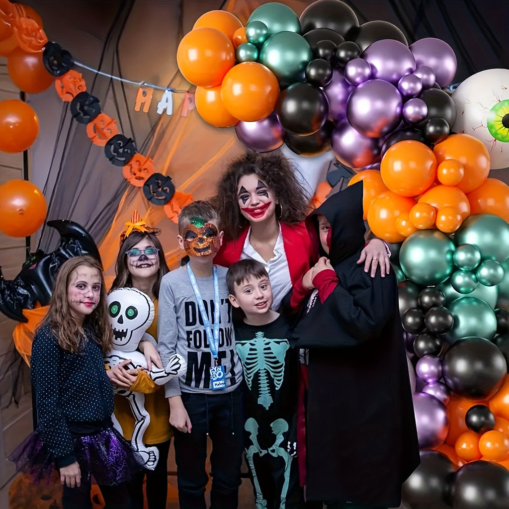 115pcs Halloween Foil Aluminum Balloon Black And Orange Wreath Set