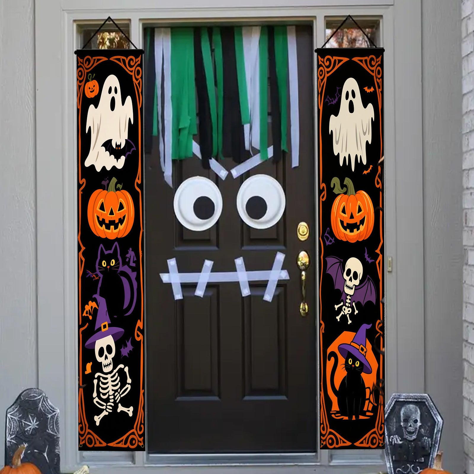 1 Pair Large Halloween Banner Garland 11.8x70.8 Inch Spooky Door & Wall Decor with Ghosts