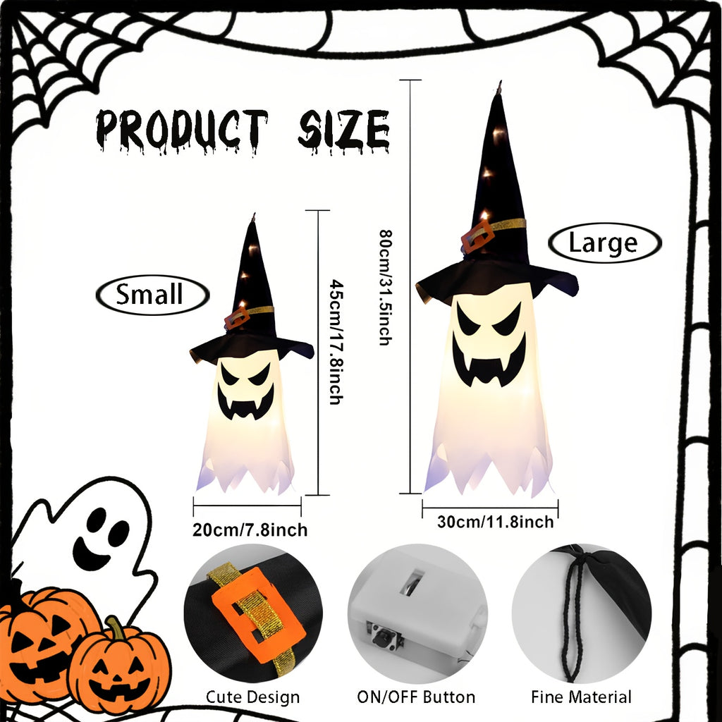 3pcs Glowing Spooky Halloween Hanging Ghosts LED Decor With Button Battery, IP44 Waterproof Outdoor