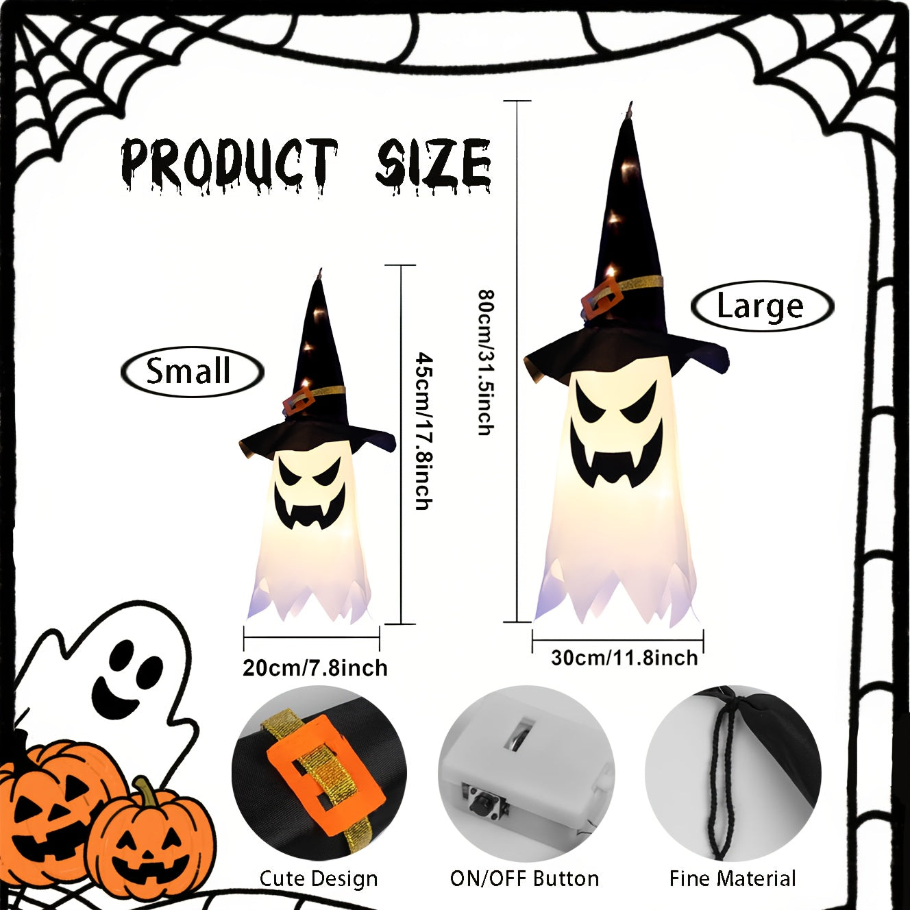 3pcs Glowing Spooky Halloween Hanging Ghosts LED Decor With Button Battery, IP44 Waterproof Outdoor