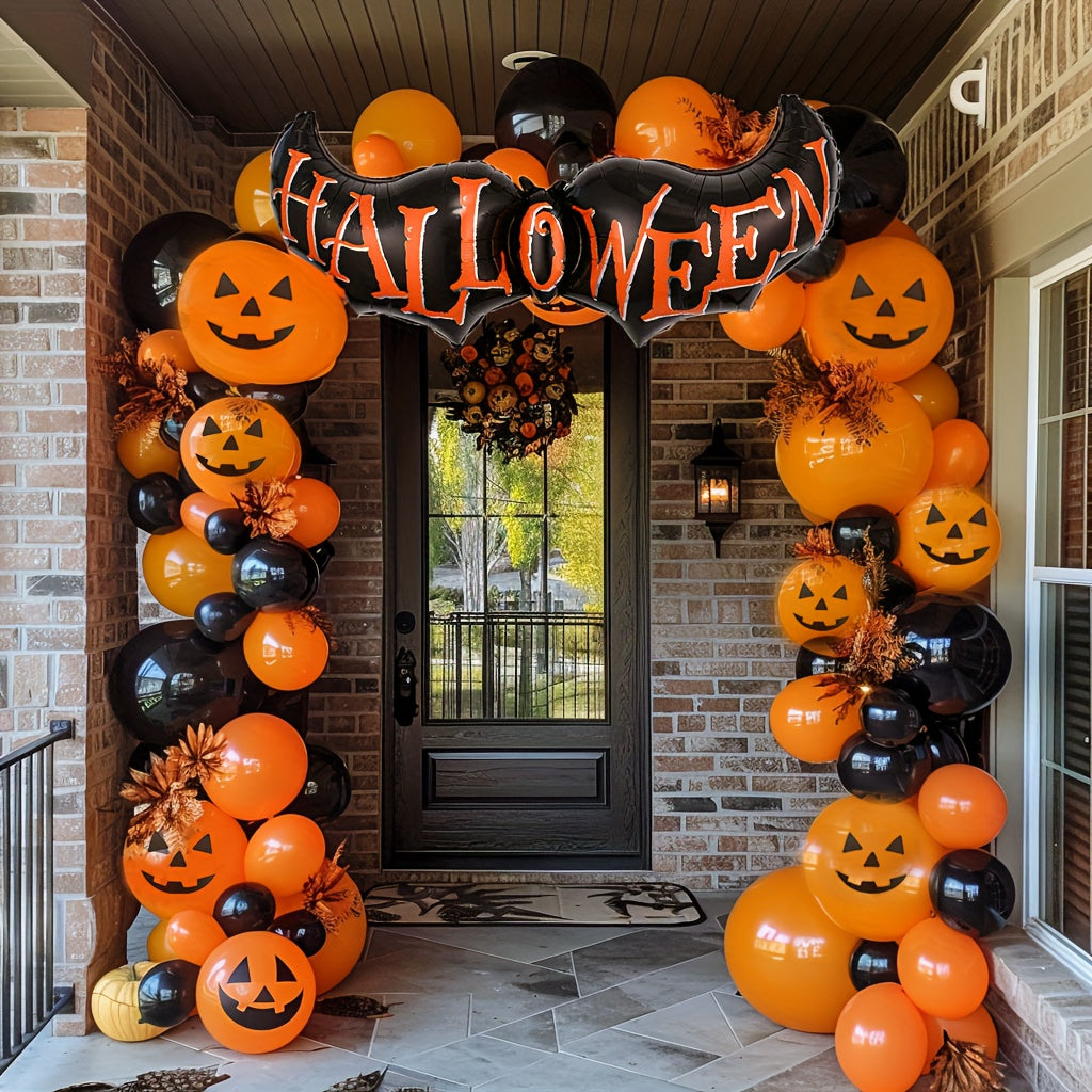 82pcs Black Orange Latex Balloons 10-inch Pumpkin Print Balloon Halloween Wreath Kit