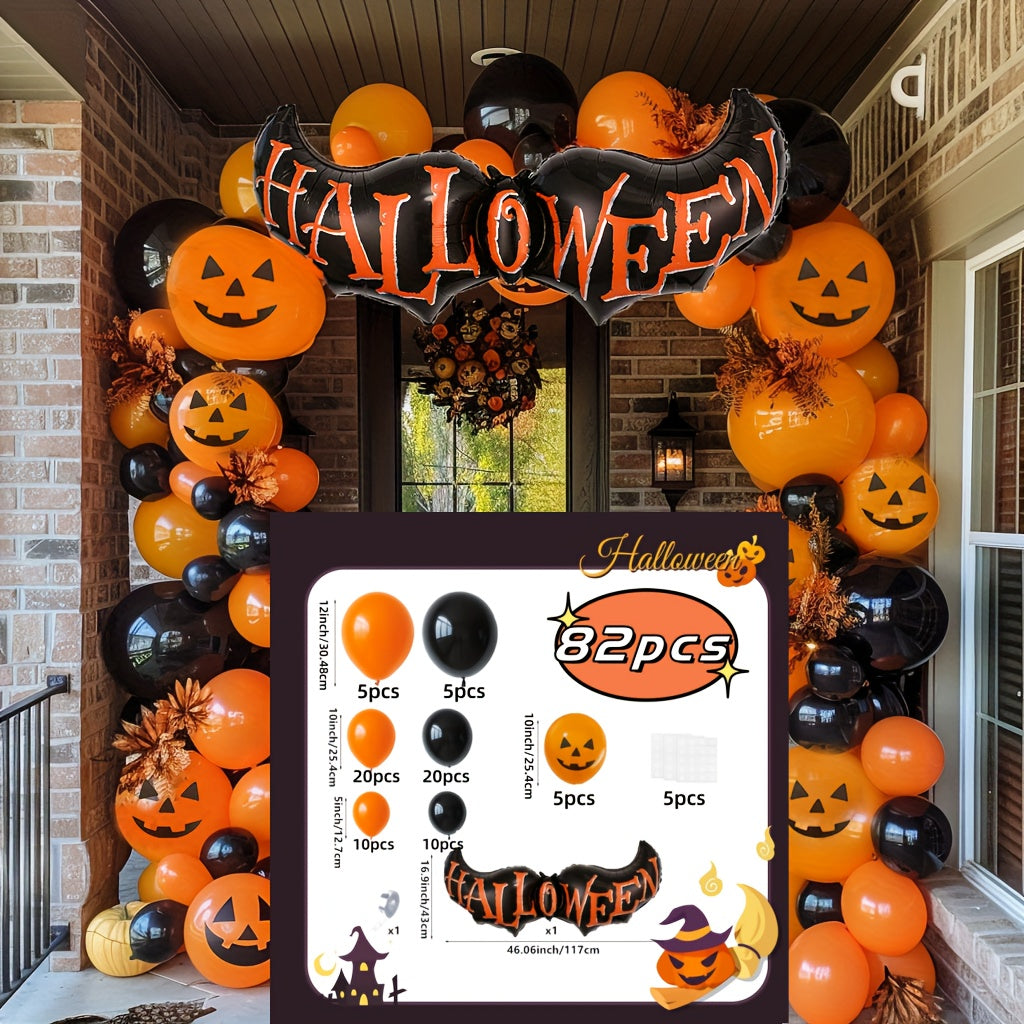 82pcs Black Orange Latex Balloons 10-inch Pumpkin Print Balloon Halloween Wreath Kit