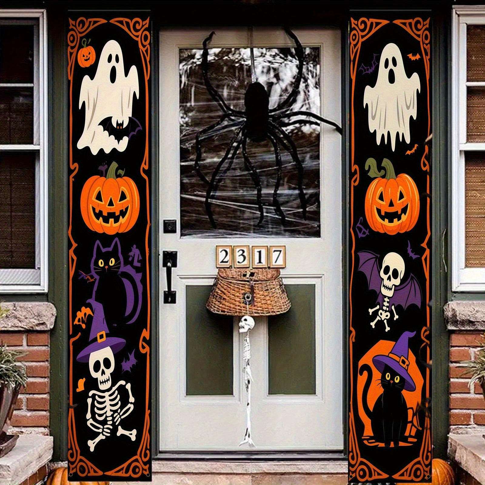 1 Pair Large Halloween Banner Garland 11.8x70.8 Inch Spooky Door & Wall Decor with Ghosts