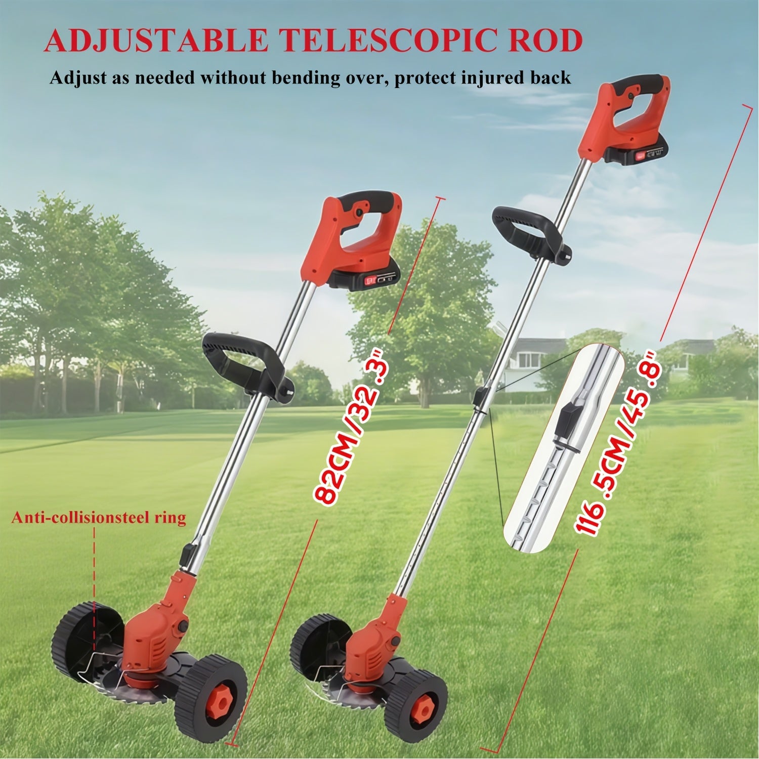 Portable Home Cordless Electric Lawn Mower With 3 Blade Sizes 2 Lithium-ion Batteries